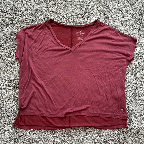Cropped American Eagle Outfitters Soft & Sexy V Neck Tee Pink size small - Picture 2 of 6